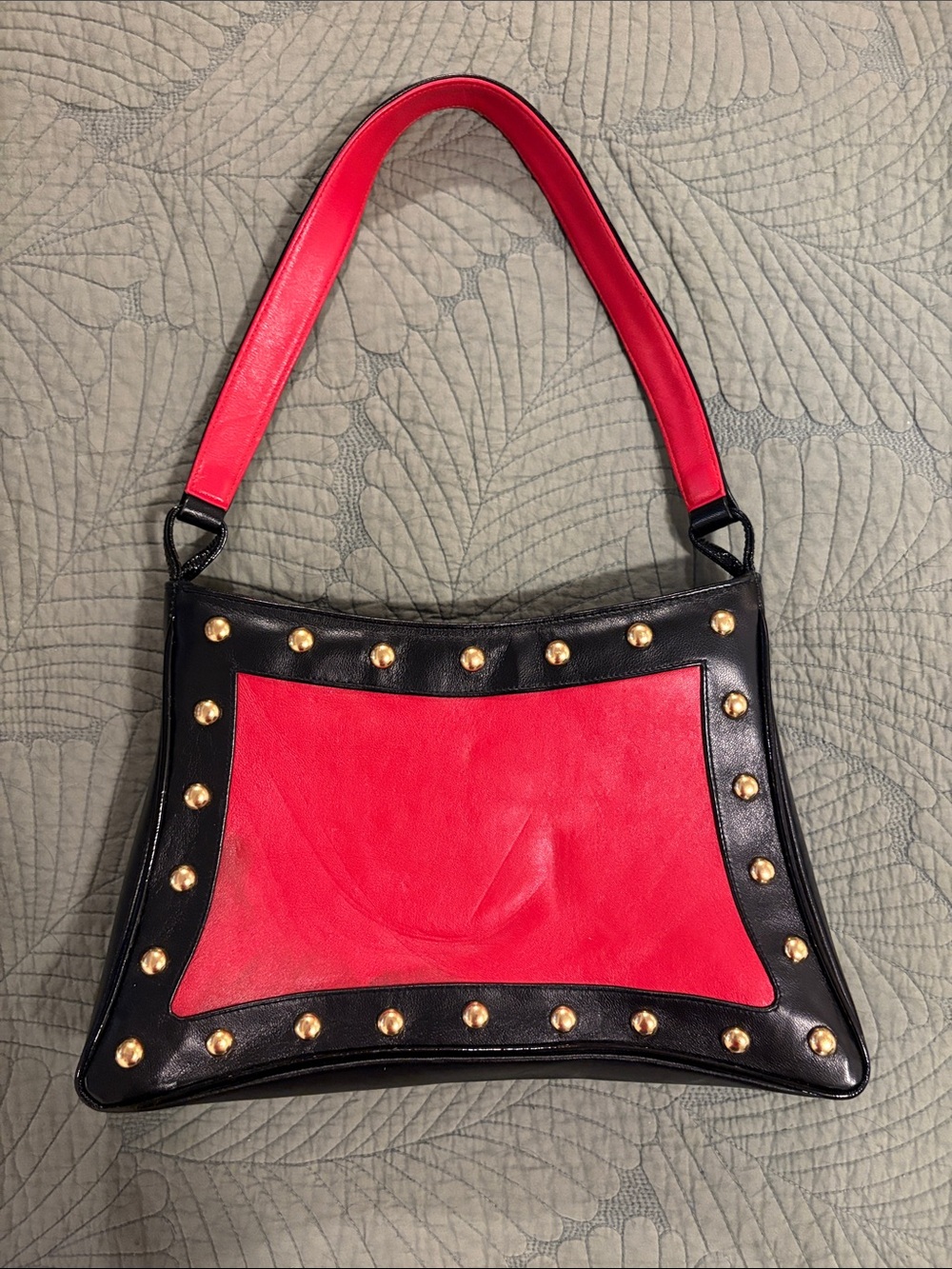 Leslie Hamel Atelier Vintage Red, Black Bag with Gold Studs - Y2K Grunge